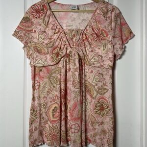 Bundle of Joy Vintage Y2K Pink Paisley Floral Flutter‎ Sleeve Maternity Blouse